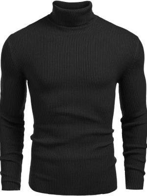 Mens Ribbed Slim Fit Knitted Pullover Casual Turtleneck Sweater